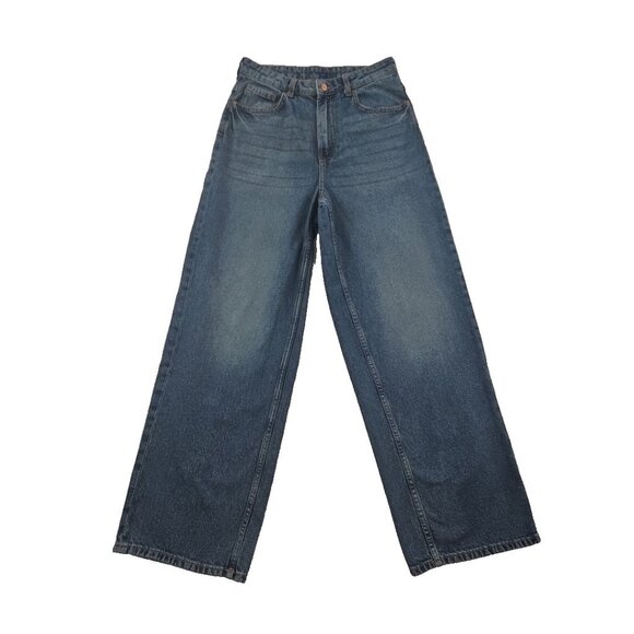 H&M Divided Baggy Denim Jeans Women's 4 (29x30) Med Wash EUC Wide Leg Y2K Street - Picture 1 of 15